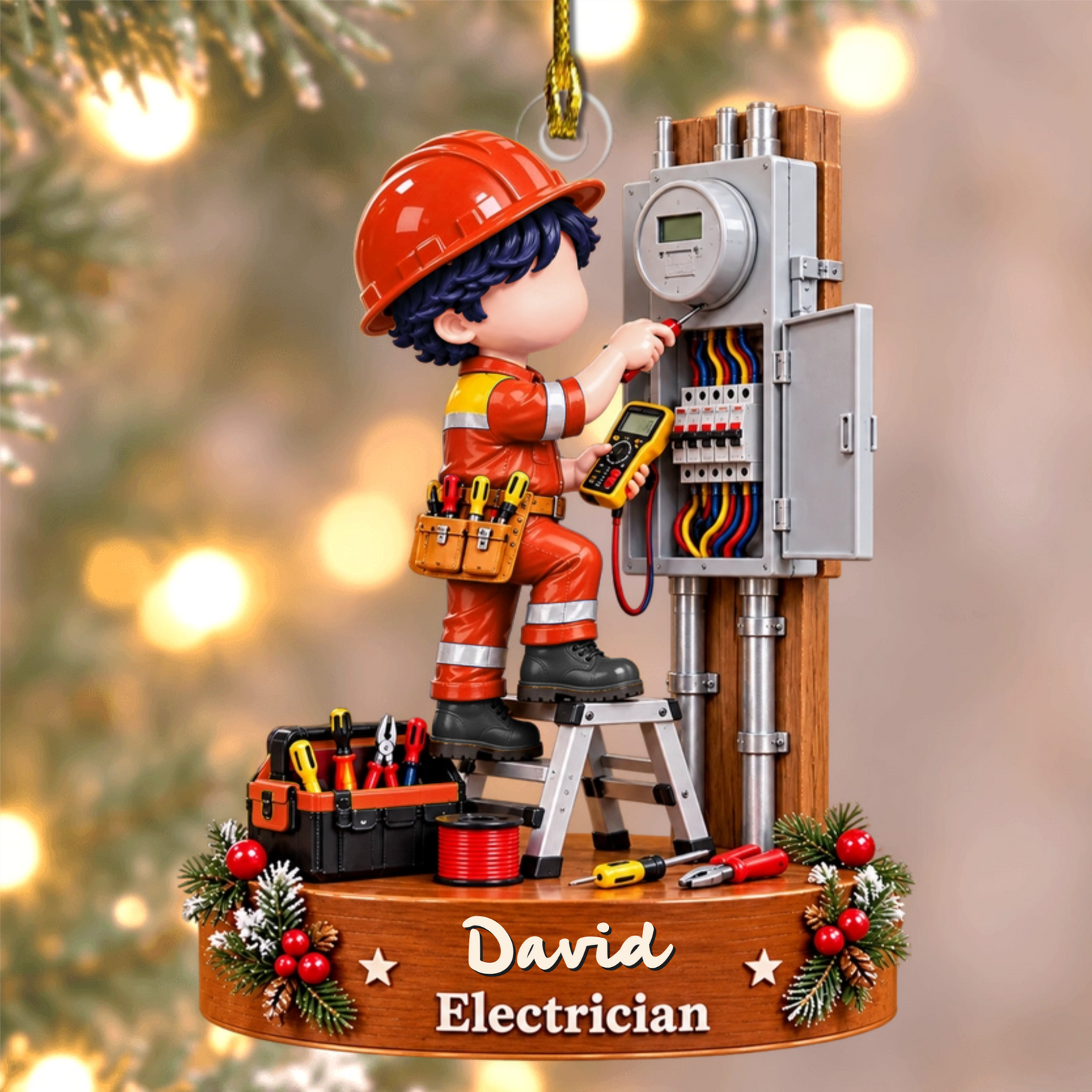 Personalized Electrician Christmas Ornament – Custom Name Electrical Panel & Tool Design Keepsake | Gift For Electricians & Apprentices