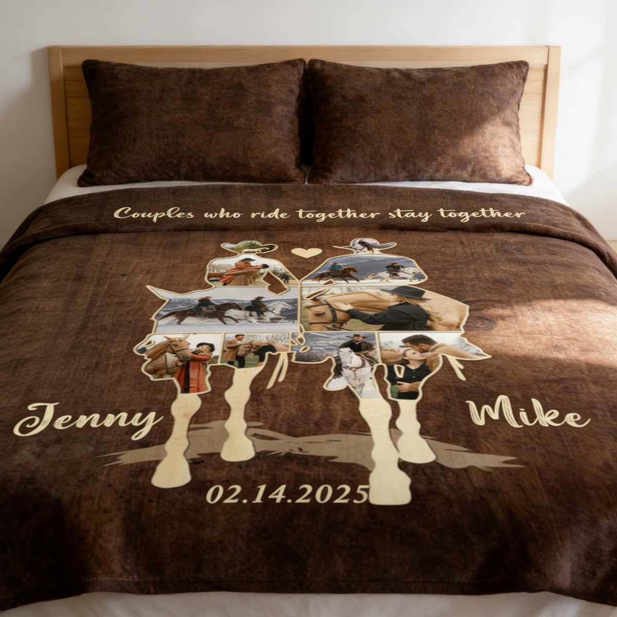 Custom Couple Cowboy Photo Collage Blanket , Personalized Couple Horse Riding Gift, Riding Partners Horse Riding Gifts