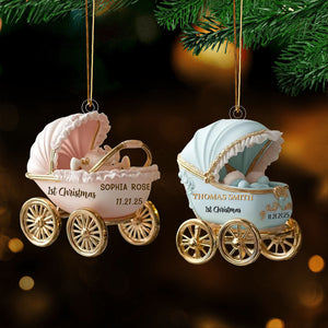 Baby’s First Christmas Ornament 2025, Neutral Carriage Keepsake, Personalized Gift For Newborn