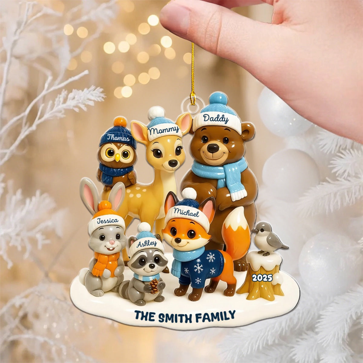 Woodland Family Personalized Acrylic Ornament, Christmas Decor