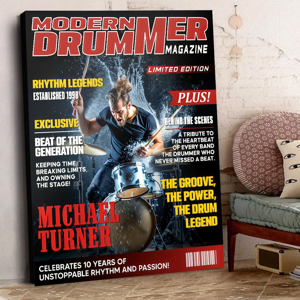 Personalized Modern Drummer Magazine Cover Poster, Cool Gift For Music Lover, Drummer Gift