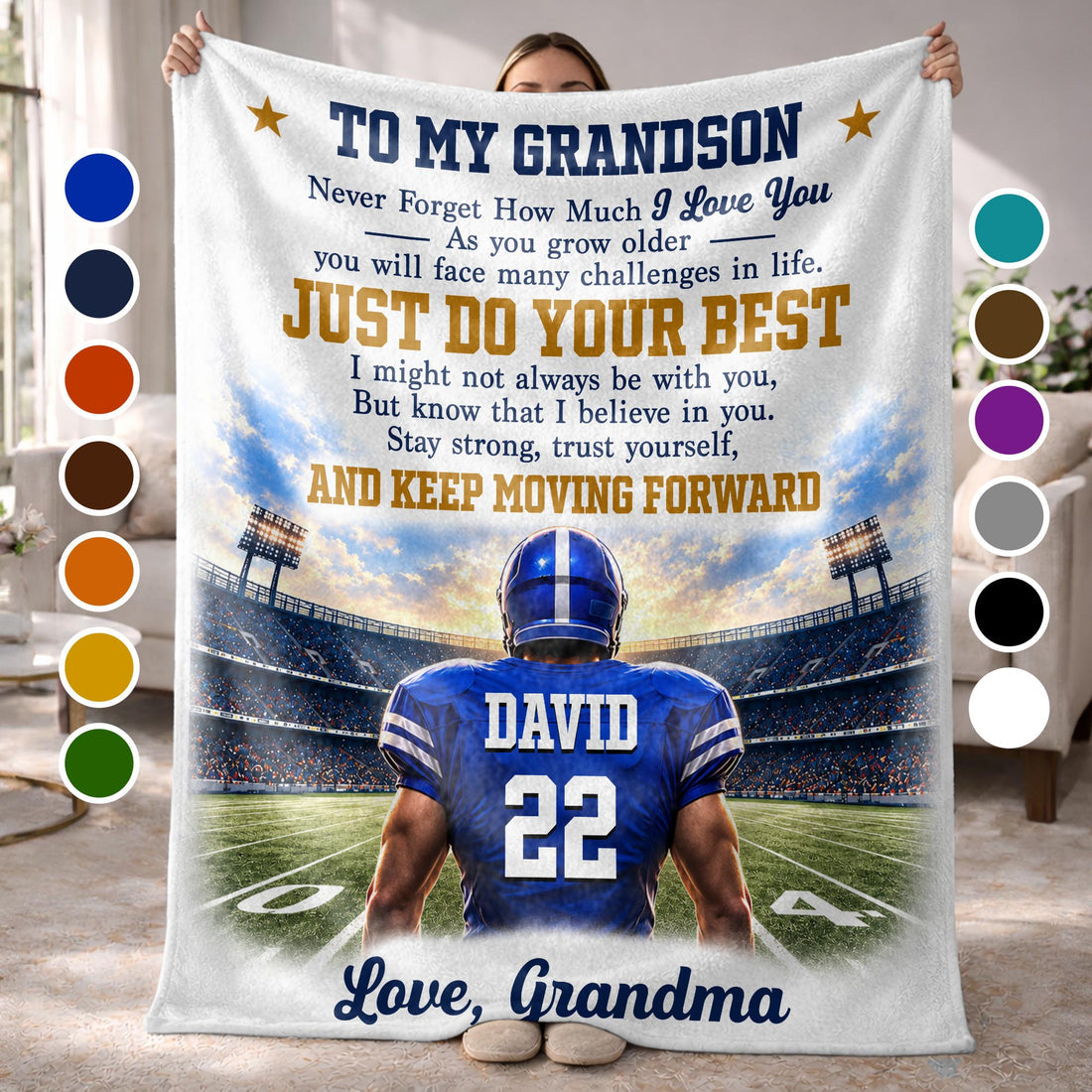 "To My Grandson" Football Personalized Custom Blanket – A Heartfelt Gift For Your Son Or Grandson