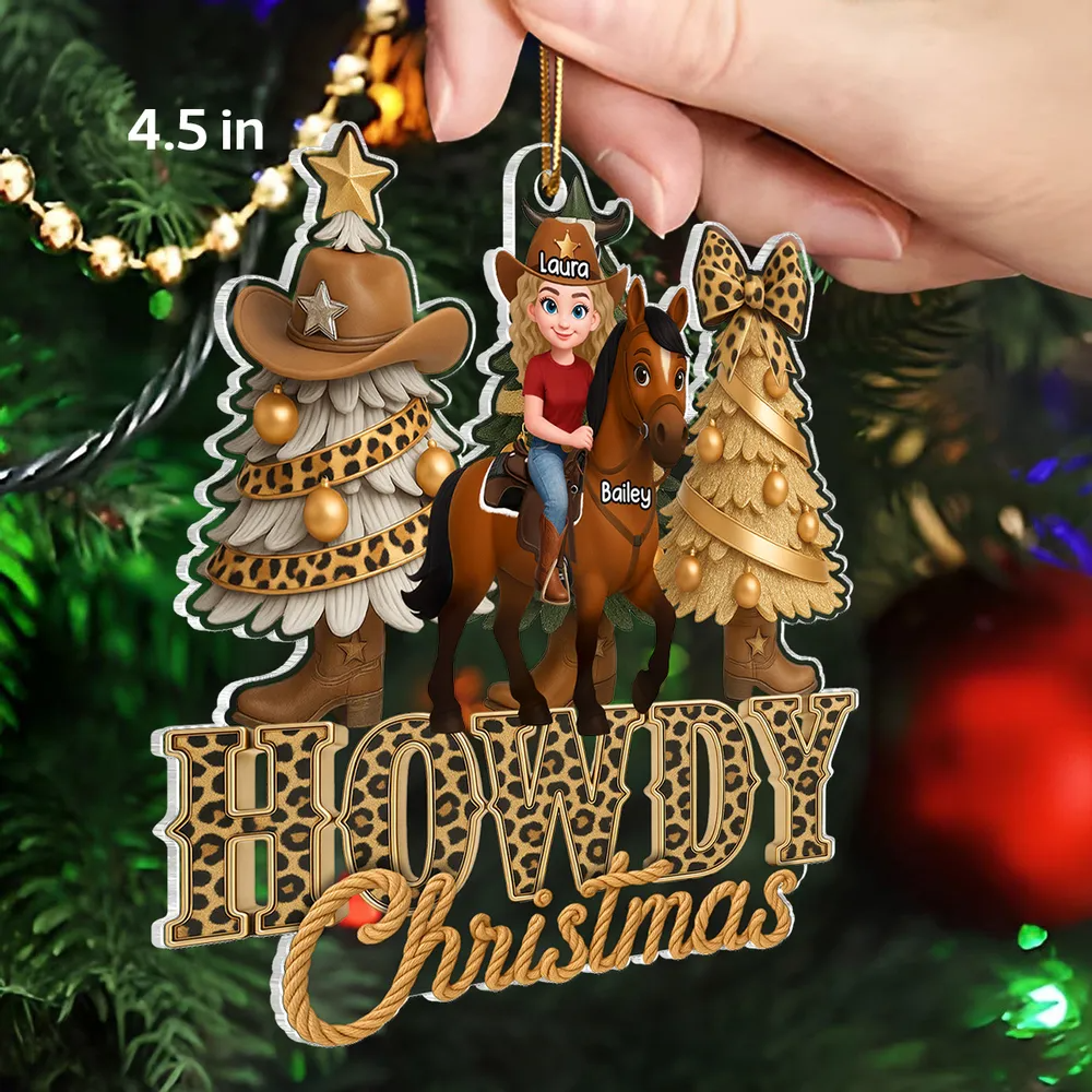 Western Vibe Howdy Christmas Girl & Horse - Personalized Acrylic Ornament
