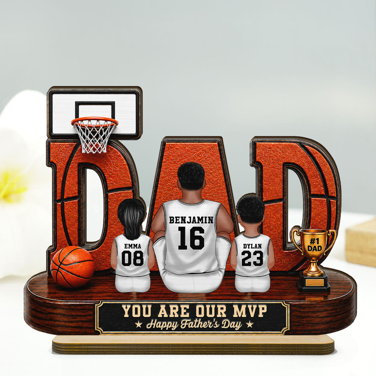 Father's Day Gift For Basketball Dad & Husband – Personalized "Dad's Dream Team" Wooden Plaque
