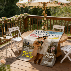 Personalized Custom Couple Photo Engagement Magazine Cover Blanket, Wedding Keepsake