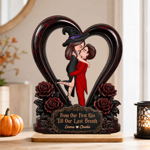 "From Our First Kiss To Our Last Breath" – Halloween Couple Wooden Plaque | Personalized Keepsake For Him & Her