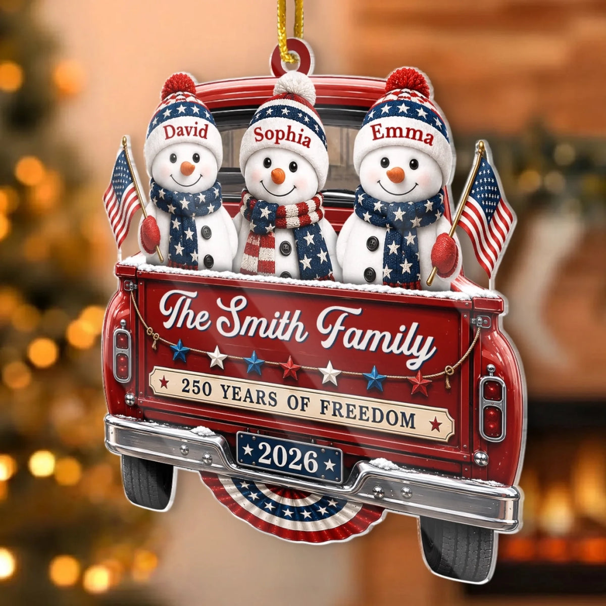 "Driven By Love, United By Freedom" – Custom Acrylic Ornament | Personalized America 250th Christmas Gift For Mom, Dad, Brother, Sister