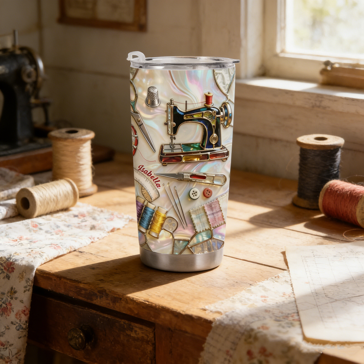Timeless Things Appreciated More Than You Can Sew, Stainless Steel Tumbler, Gift For Crafters And Sewing Lovers