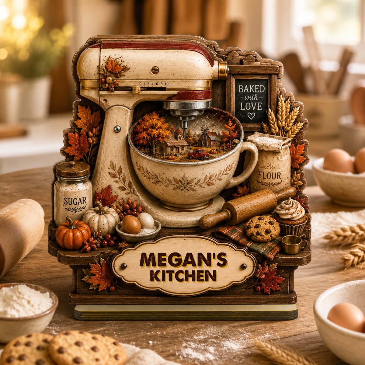 Personalized Vintage Stand Mixer Fall Season Wooden Plaque | Baking Gift for Bakers
