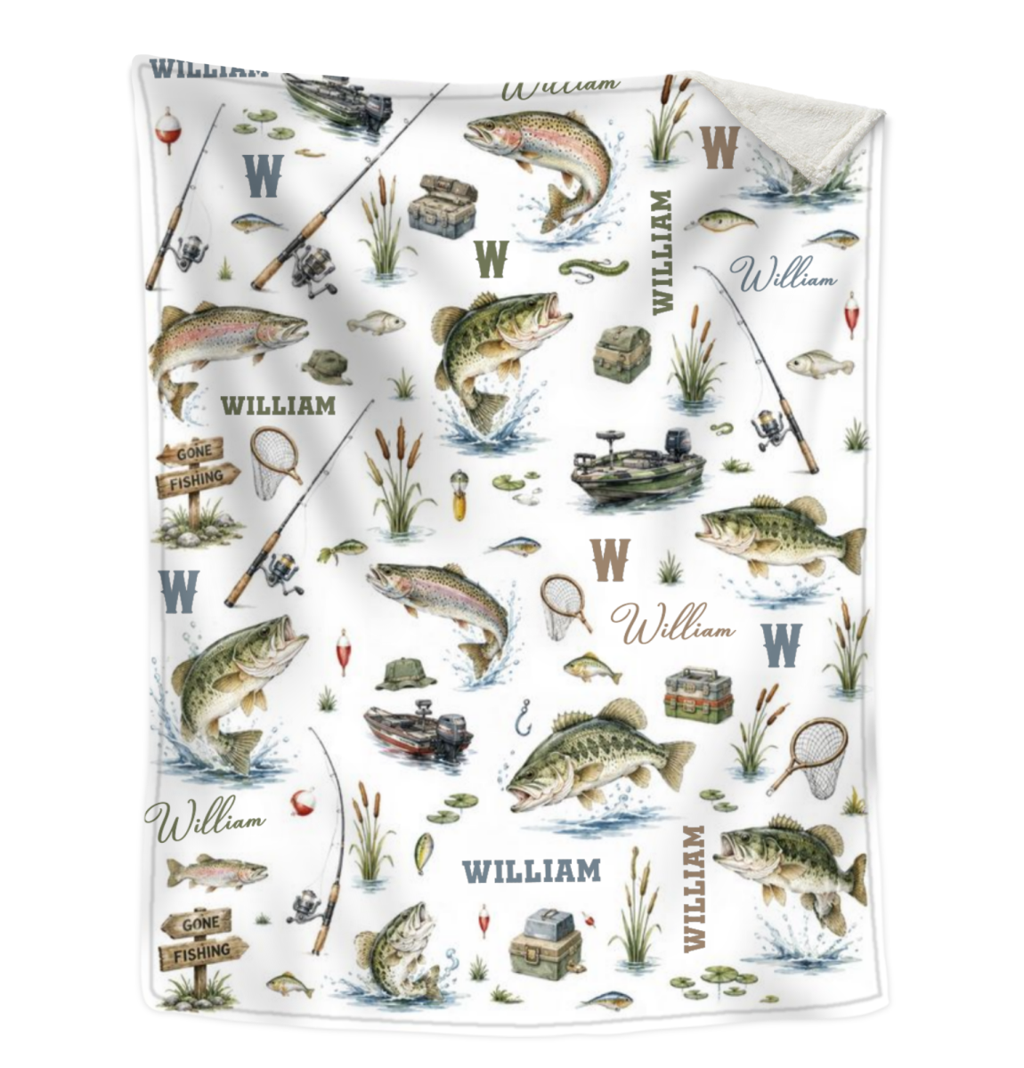 Personalized "Gone Fishing" Blanket – Custom Name Throw For Baby Boy & Toddler | Fish Nursery Decor