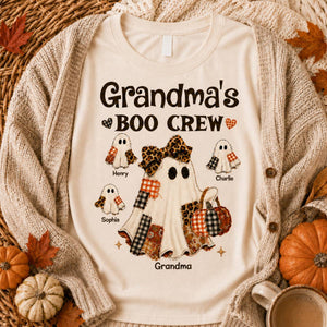 "Grandma's Fall Halloween" – Coquette Faux Patchwork Pattern Shirt | Personalized Gift For Grandma