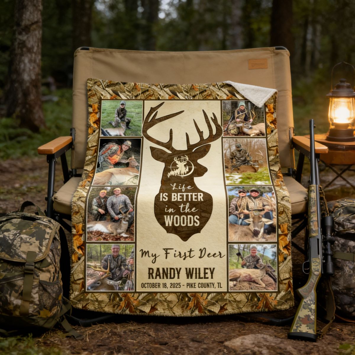 Hunting Deer Photo Collage Blanket, First Deer Gift, Hunting Blanket Gifts For Dad, Anniversary Gifts For Him