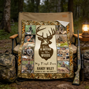 Hunting Deer Photo Collage Blanket, First Deer Gift, Hunting Blanket Gifts For Dad, Anniversary Gifts For Him