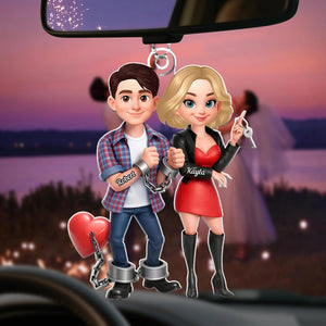 Unique Creative Gift For Couples – Personalized Funny Cartoon Couple Acrylic Ornament With Handcuffed Love Design