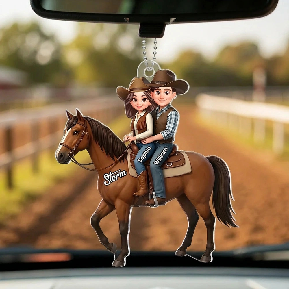 Personalized "Couple Riding A Horse" Acrylic Car Hanger – Unique Gift For Horse Lovers