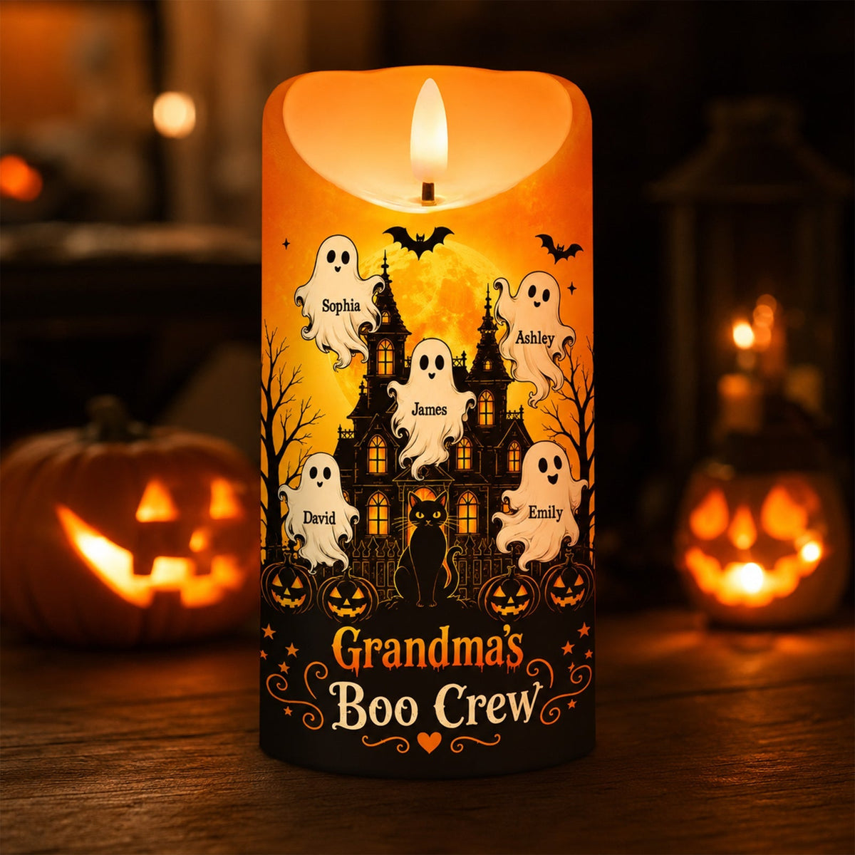 "Grandma's Little Boo Crew" Haunted House – Personalized LED Candle | Halloween Decor For Grandma