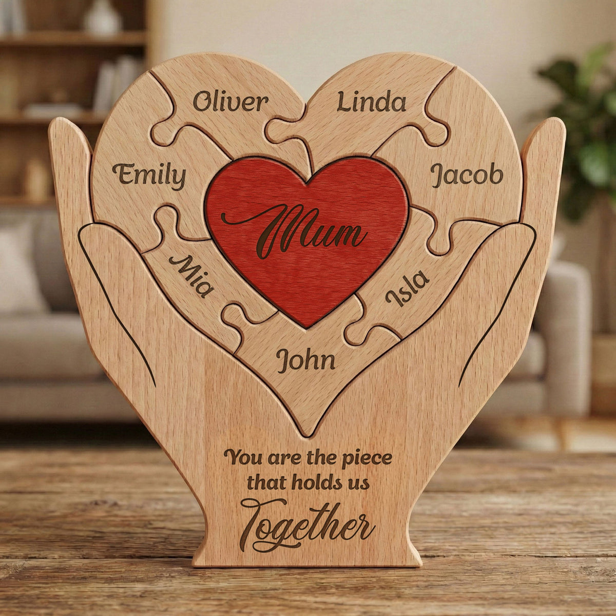 "You Are the Piece That Holds Us Together" – Personalized Wooden Family Puzzle – Mother's Day Gift For Mom, Mum, Mother