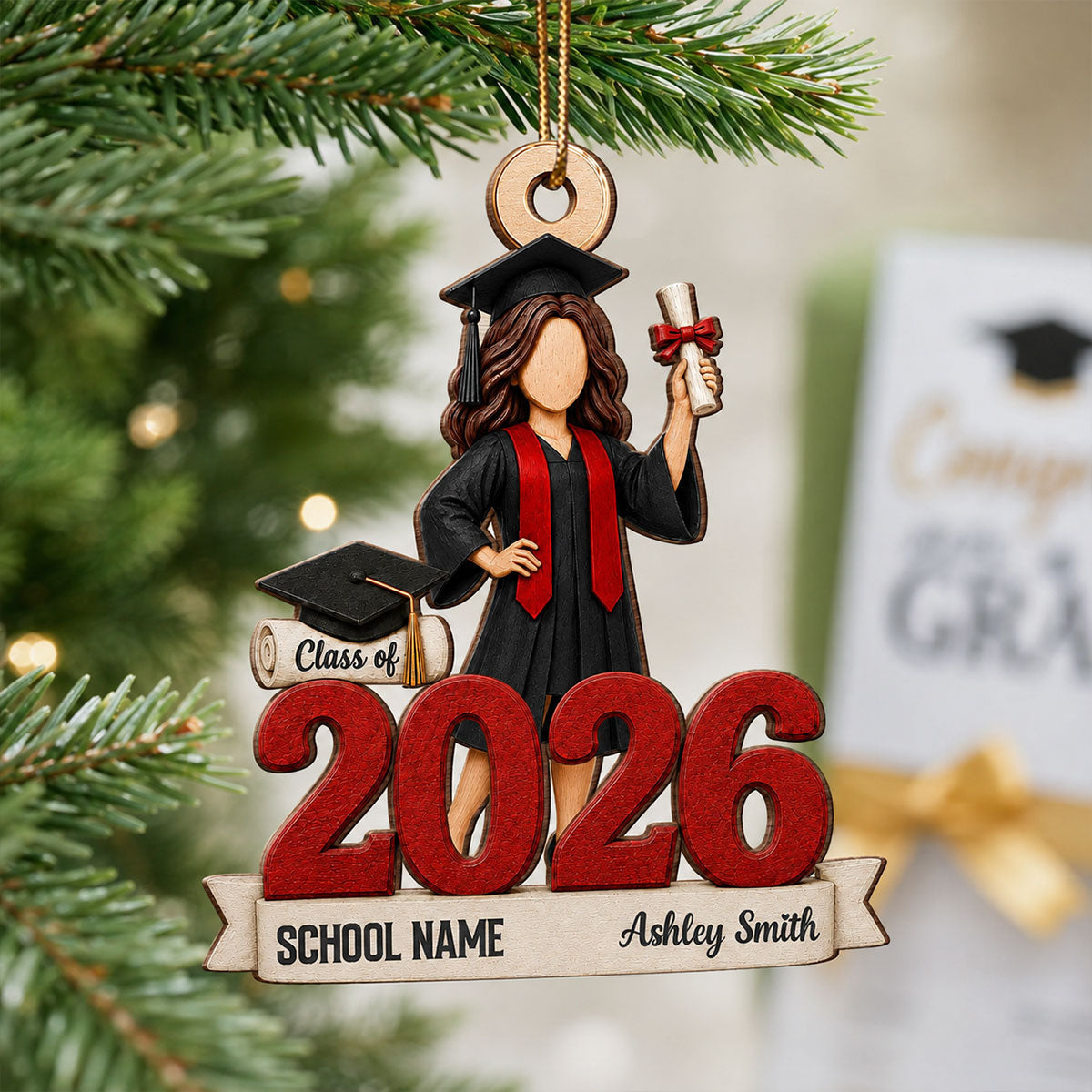 "Class Of 2026" Graduate Senior – Personalized Wooden Ornament | Graduation Gift For Him & Her