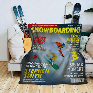 Custom Snowboarding Magazine Cover Blanket– Snowboard Gift, Gift for Snowboard Lovers