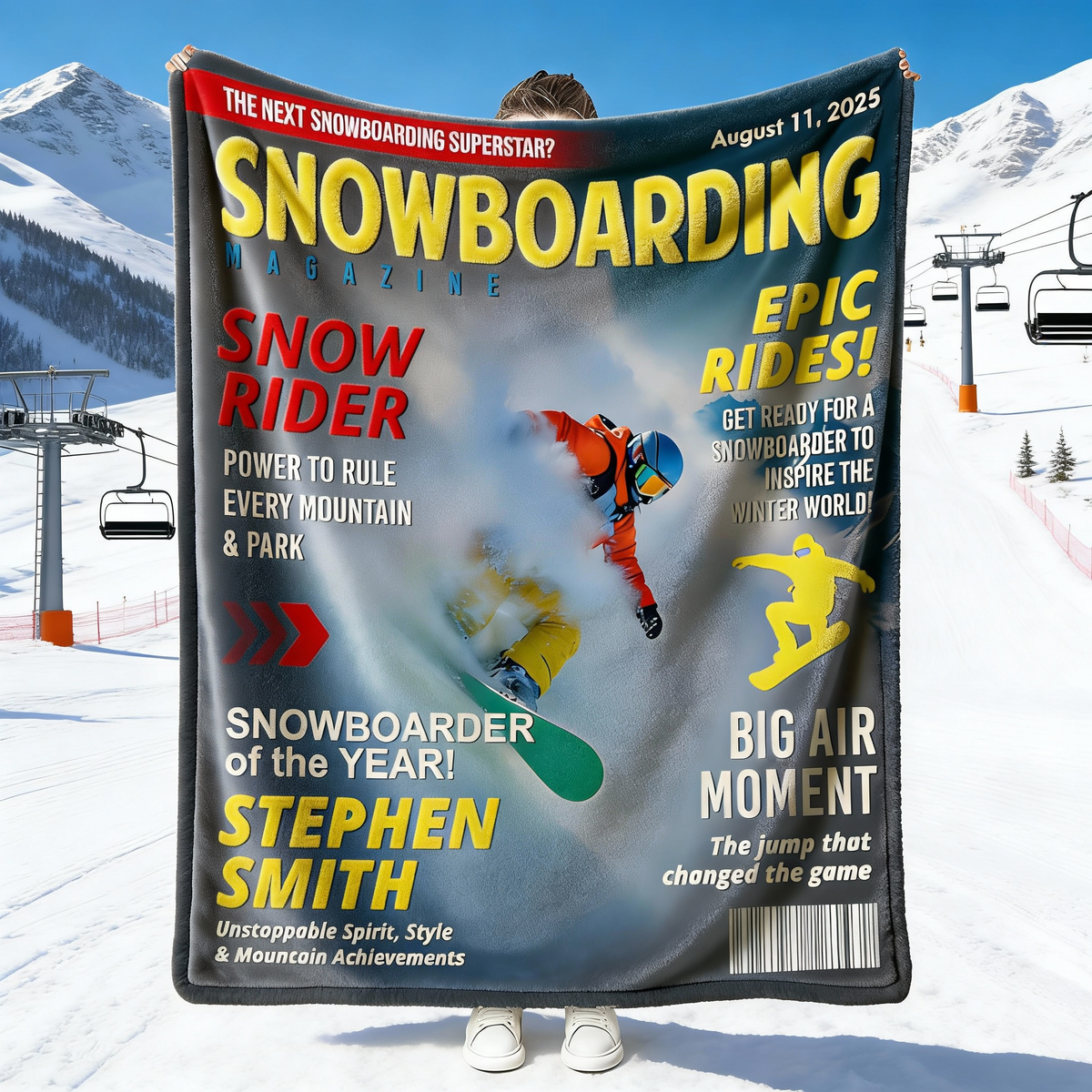 Custom Snowboarding Magazine Cover Blanket– Snowboard Gift, Gift for Snowboard Lovers