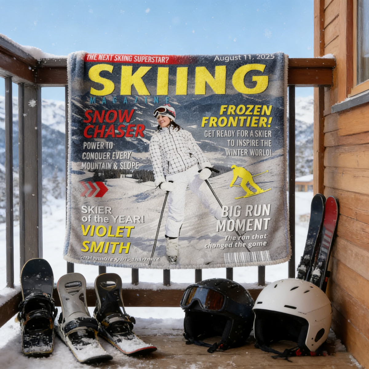 Custom Skiing Magazine Cover Blanket– Skiing Gift Ideas, Skiing Lover Gift
