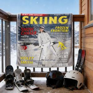 Custom Skiing Magazine Cover Blanket– Skiing Gift Ideas, Skiing Lover Gift