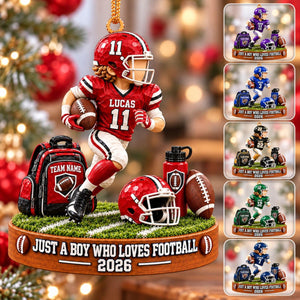 Personalized "Just A Boy Who Loves Football" Ornament – Custom Player Name & Number Christmas Keepsake Gift For Football Lovers