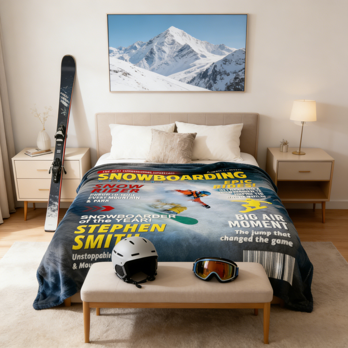 Custom Snowboarding Magazine Cover Blanket– Snowboard Gift, Gift for Snowboard Lovers