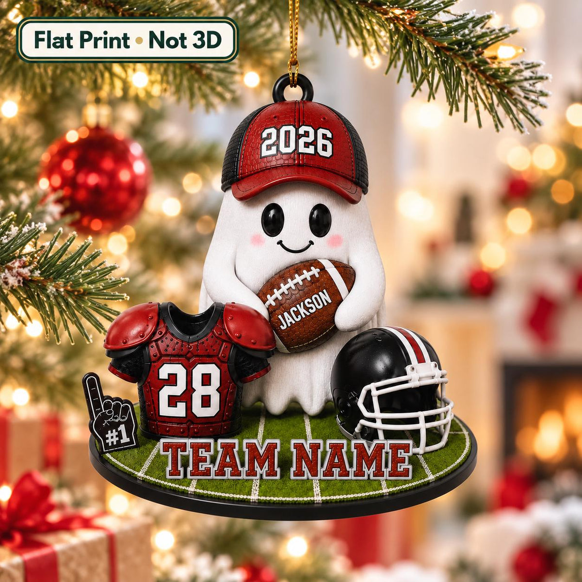 Personalized Football Ghost Christmas Ornament 2026 – Custom Name & Team Keepsake | Gift For Football Players & Fans
