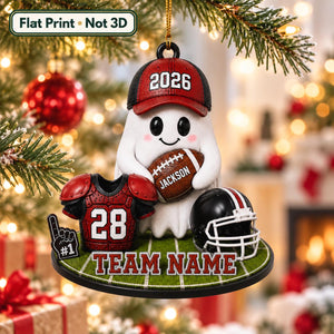 Personalized Football Ghost Christmas Ornament 2026 – Custom Name & Team Keepsake | Gift For Football Players & Fans