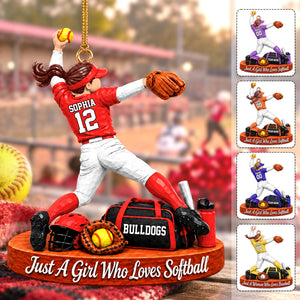 Just A Girl Who Loves Softball – Personalized Christmas Ornament | Custom Player Name Keepsake Gift For Softball Players & Fans
