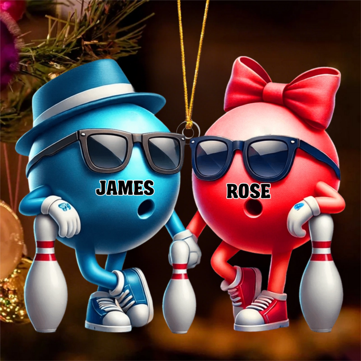 Bowling Couple Ornament - Personalized  Custom Name Acrylic Ornament
