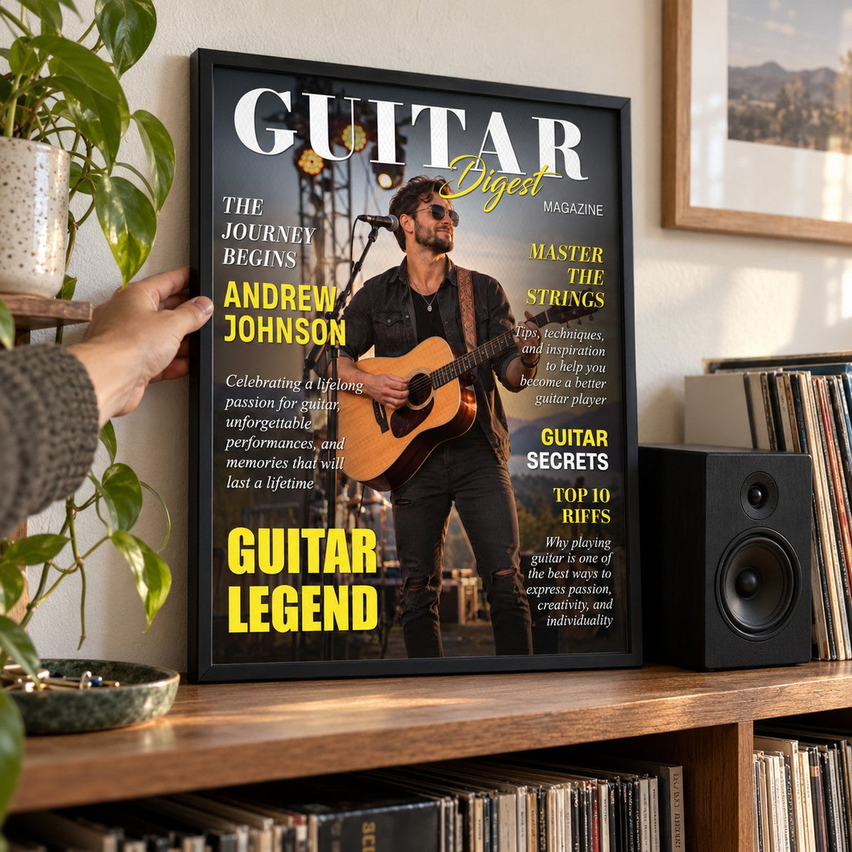 Personalized Guitar Digest Magazine Cover – Custom Guitarist Photo Keepsake, A Unique Music Gift For Guitar Lovers