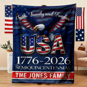 Custom Name Faith, Family & Freedom America 250 Years Patriotic Blanket