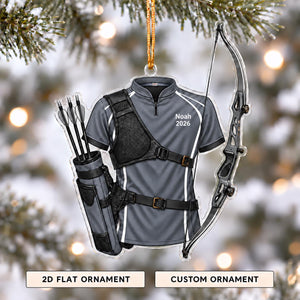 Personalized Archery Christmas Ornament 2026 – Custom Name Recurve Bow & Jersey Acrylic Keepsake | Gift For Him