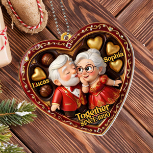 "Together Since [Year]" Heart Ornament With Elderly Couple – Personalized Gift For Grandparents & Couples