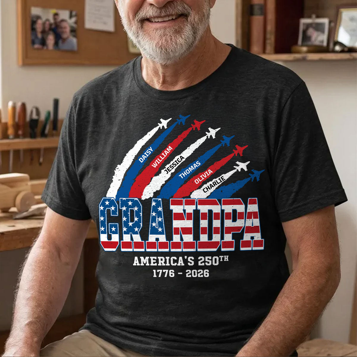 Personalized 250th Anniversary American Flag Shirt – Proud Dad & Grandpa | Father's Day Gift