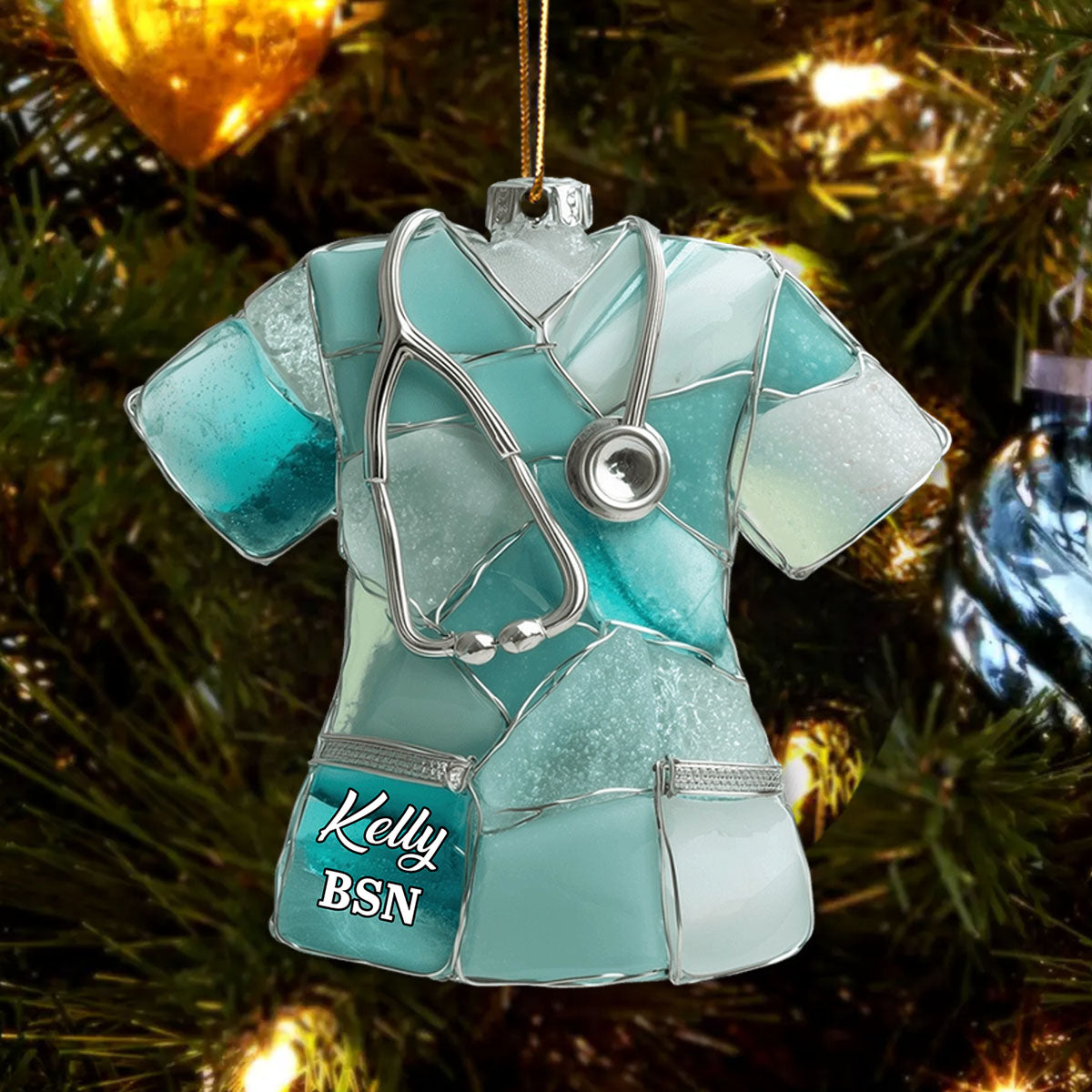 Sea Glass Nurse Scrub - Personalized Nurse Ornament