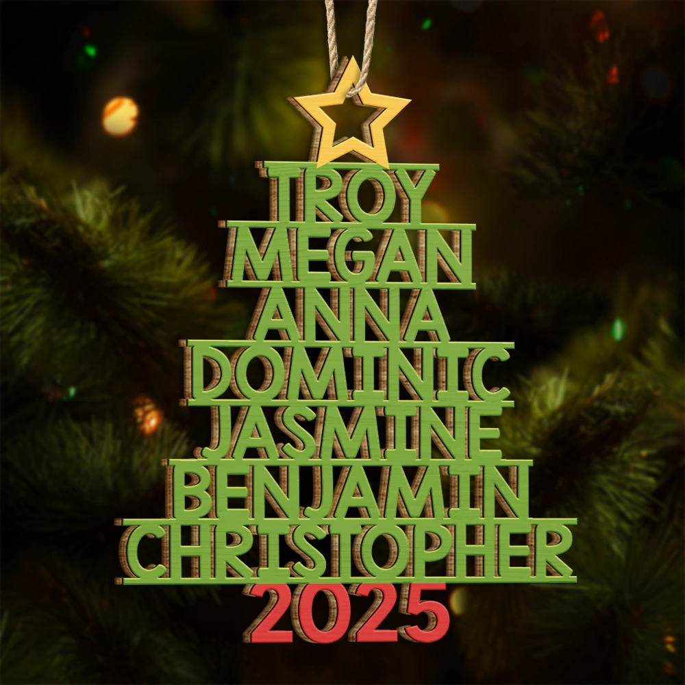 Christmas Color Tree Family Name - Gift For Family, Besties, Coworker - Personalized Wood Ornament