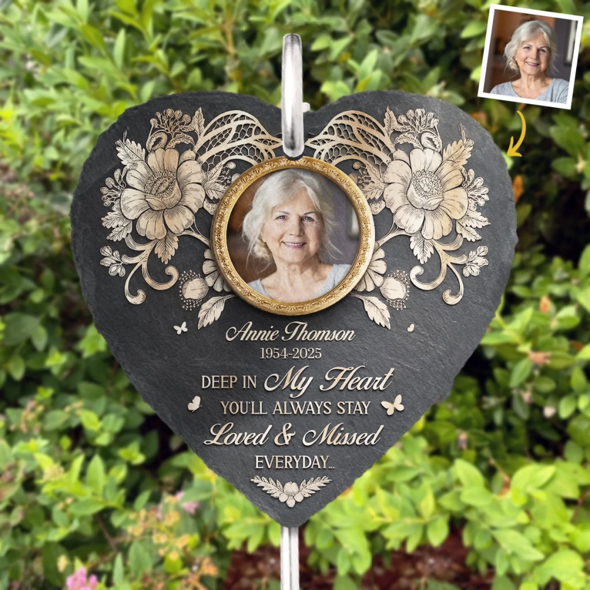 Custom Photo Gone But Not Forgotten - Memorial Personalized Memorial Garden Slate & Hook