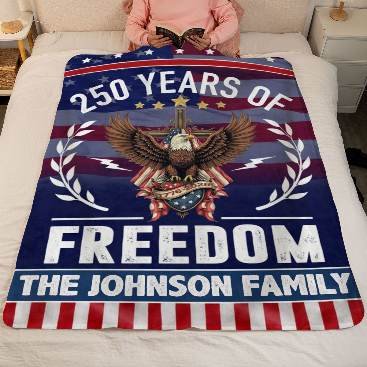 Personalized Family Name America 250 of Freedom With Eagle Blanket