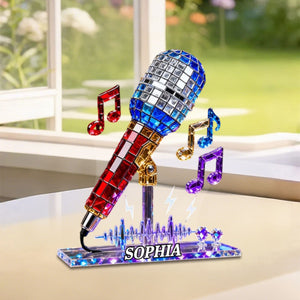 Personalized Microphone Stained Glass Effect Acrylic Plaque, Singing Music Lover Gift
