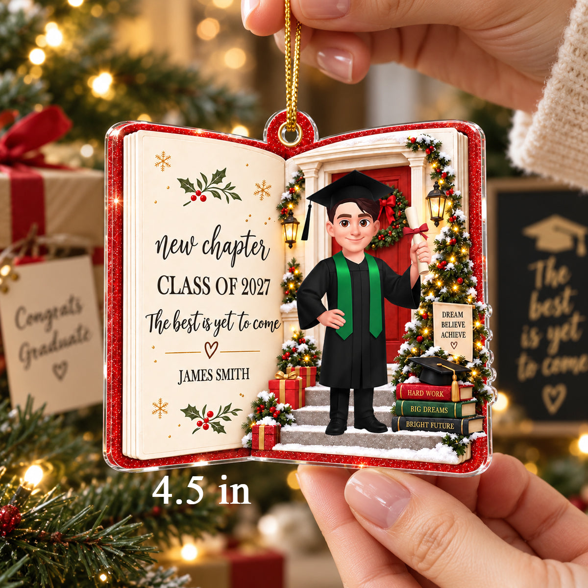 "New Chapter, New Adventures" – Custom Graduate Acrylic Ornament | Personalized Graduation Keepsake