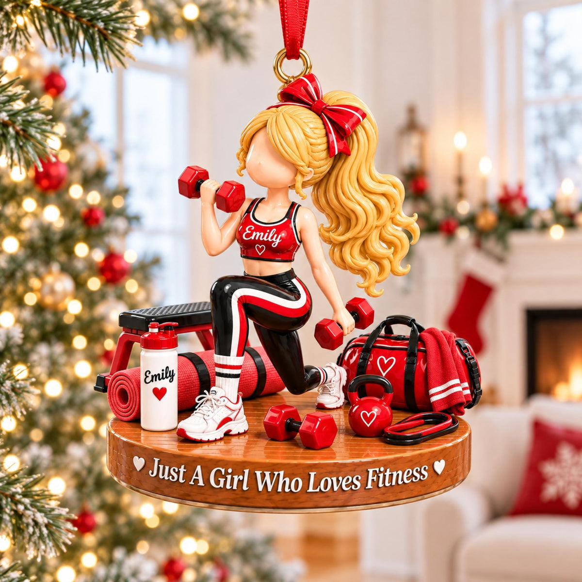 Custom "Just A Girl Who Loves Fitness" Acrylic Ornament – Personalized Gym Girl Christmas Keepsake