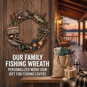 "Our Family Fishing" – Personalized Wood Sign Wreath | Gift For Fishing Lovers & Outdoorsmen