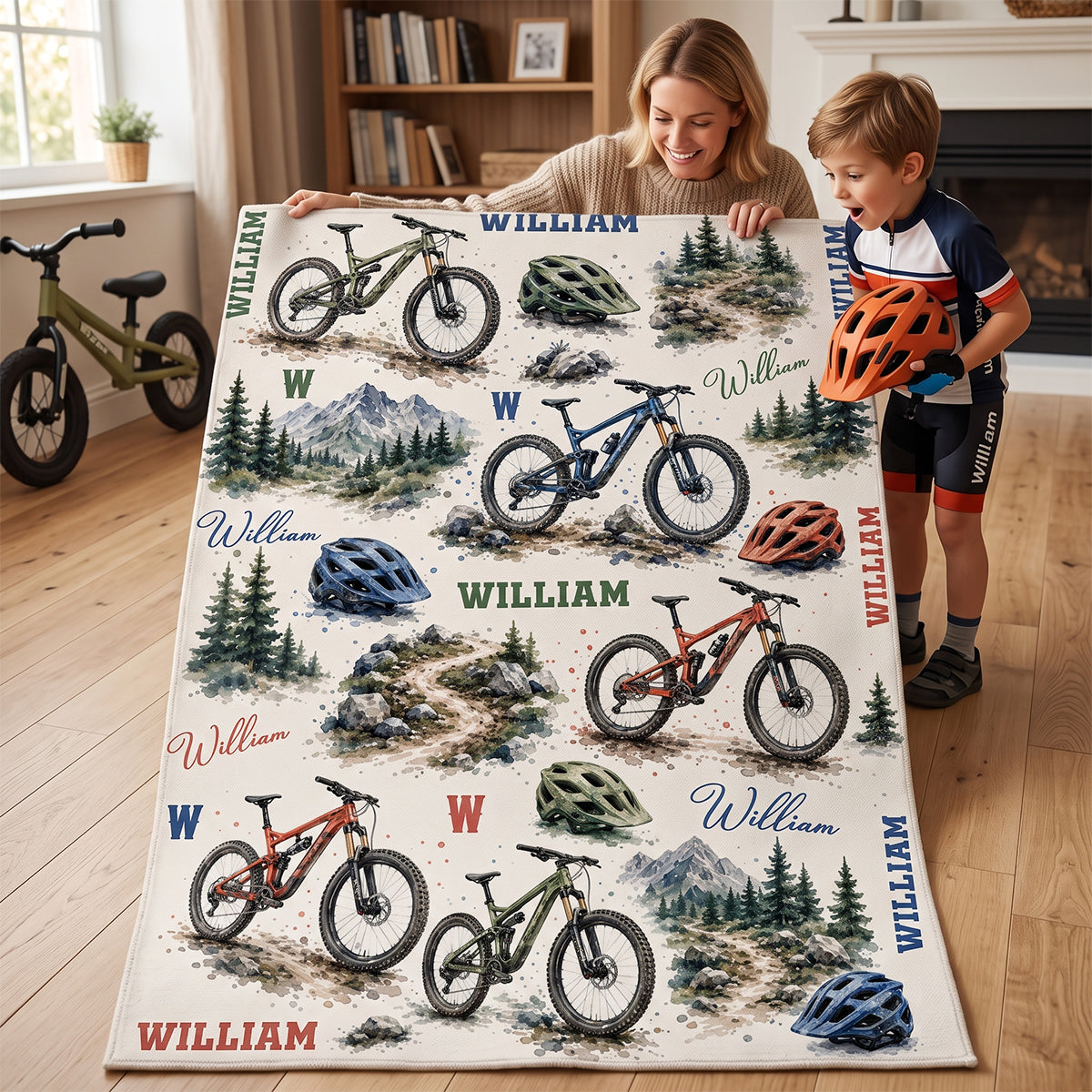 Personalized Mountain Bike Blanket, Custom Name MTB Blanket for Kids Boy Men