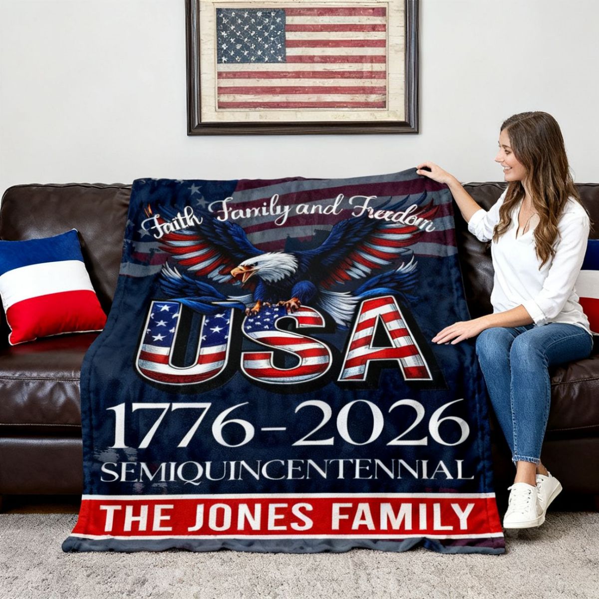 Custom Name Faith, Family & Freedom America 250 Years Patriotic Blanket