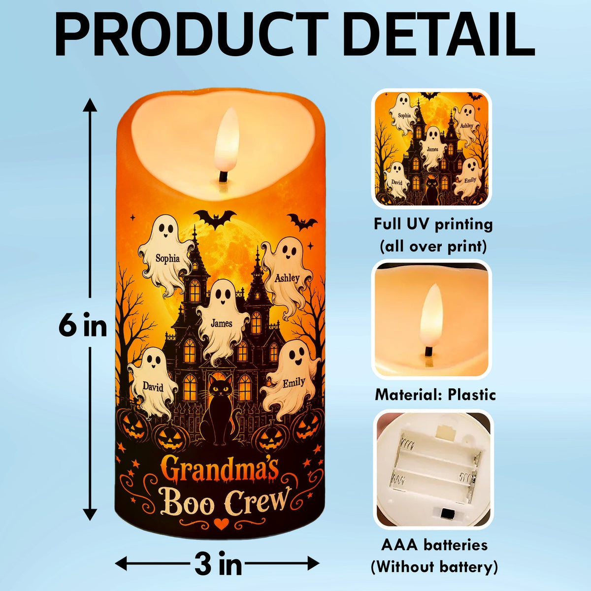 "Grandma's Little Boo Crew" Haunted House – Personalized LED Candle | Halloween Decor For Grandma