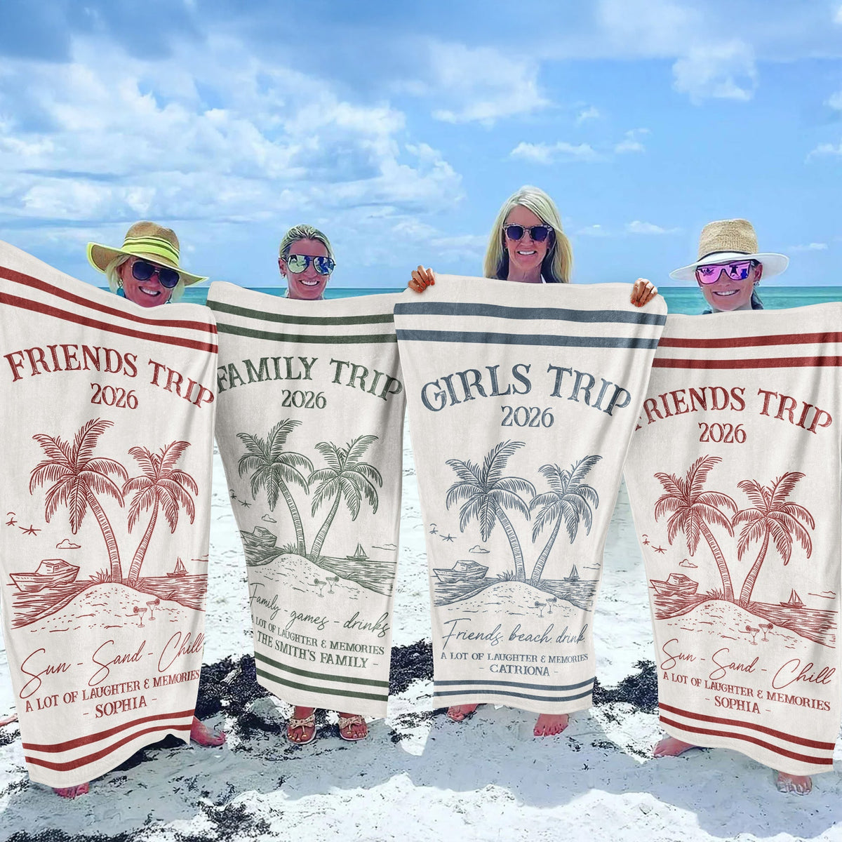 Girls Trip 2026 Gift – Personalized Beach Towel For Best Friends & Bachelorette Parties