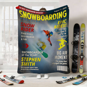 Custom Snowboarding Magazine Cover Blanket– Snowboard Gift, Gift for Snowboard Lovers